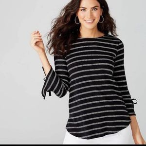 J. Jill Striped Pima Cotton Tie Sleeve Tunic Top
